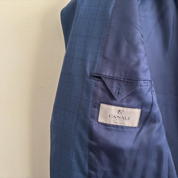 $2500 Canali Windowpane Blue Checked Suit - Size 46. Pants 38x31 - Picture 5 of 14